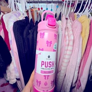 Bright Pink Water Bottle with Graphic Designs and PUSH Feature